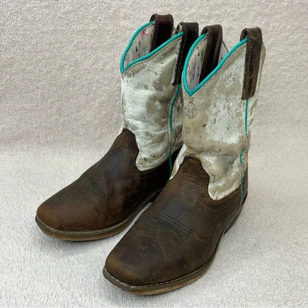 Dan Post Rumi Leather & Calf Hair Western Cowgirl Boots-Kids 13-Brown/Multicolor